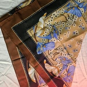 Vintage floral scarf brown blue botanical print